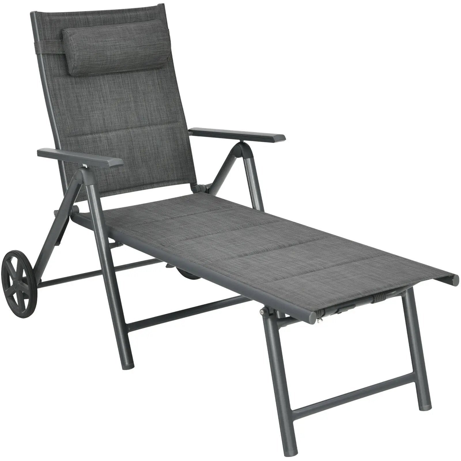 Patio Reclining Chaise Lounge with Adjust Neck Pillow-Gray by DirectDeals