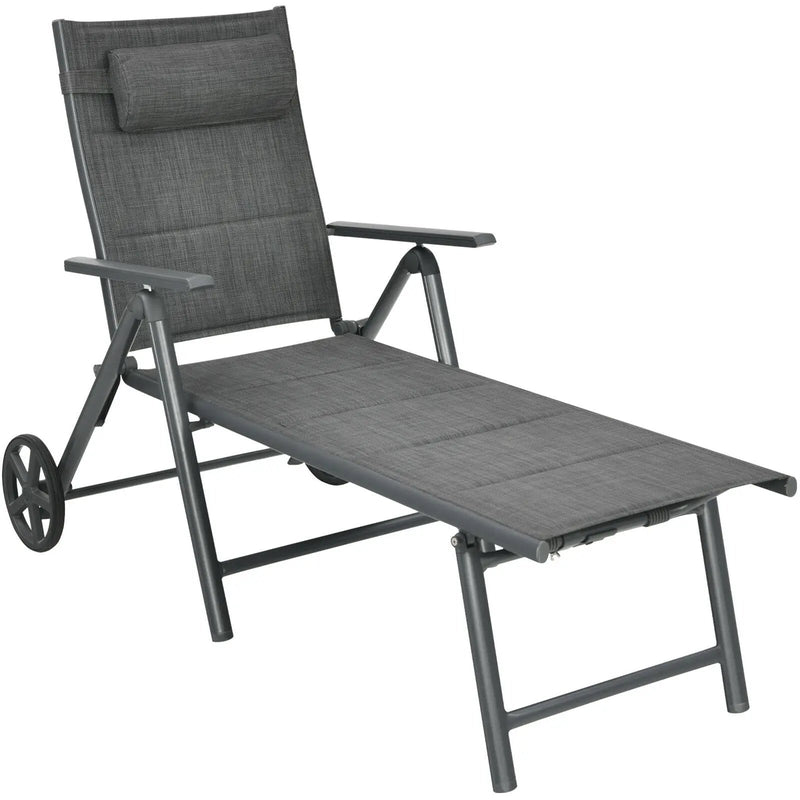 Patio Reclining Chaise Lounge with Adjust Neck Pillow-Gray by DirectDeals