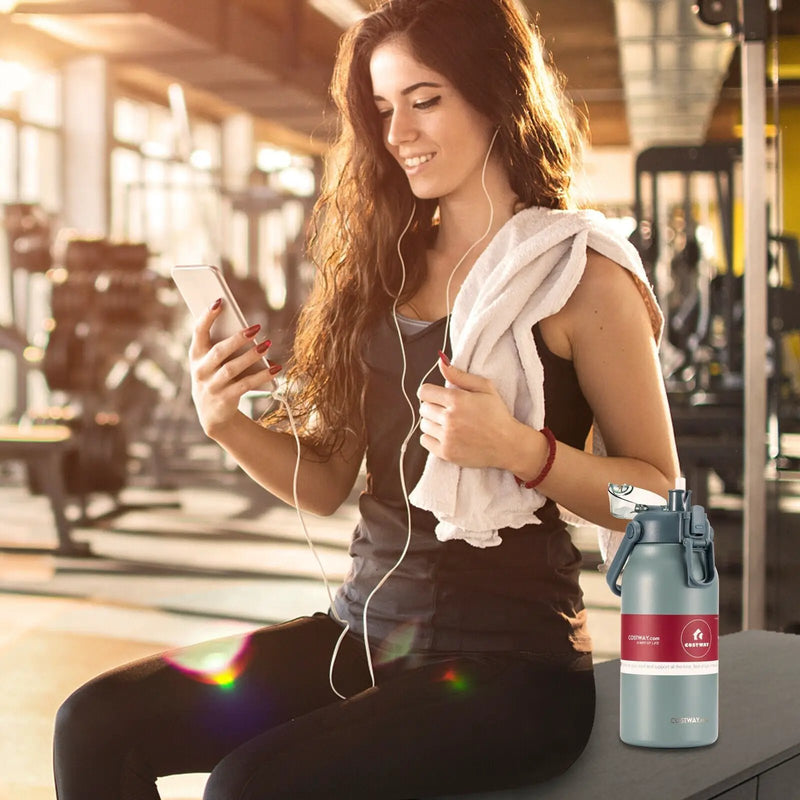 44oz Vacuum Insulated Leakproof Stainless Steel Sports Water Bottle-Gray by DirectDeals