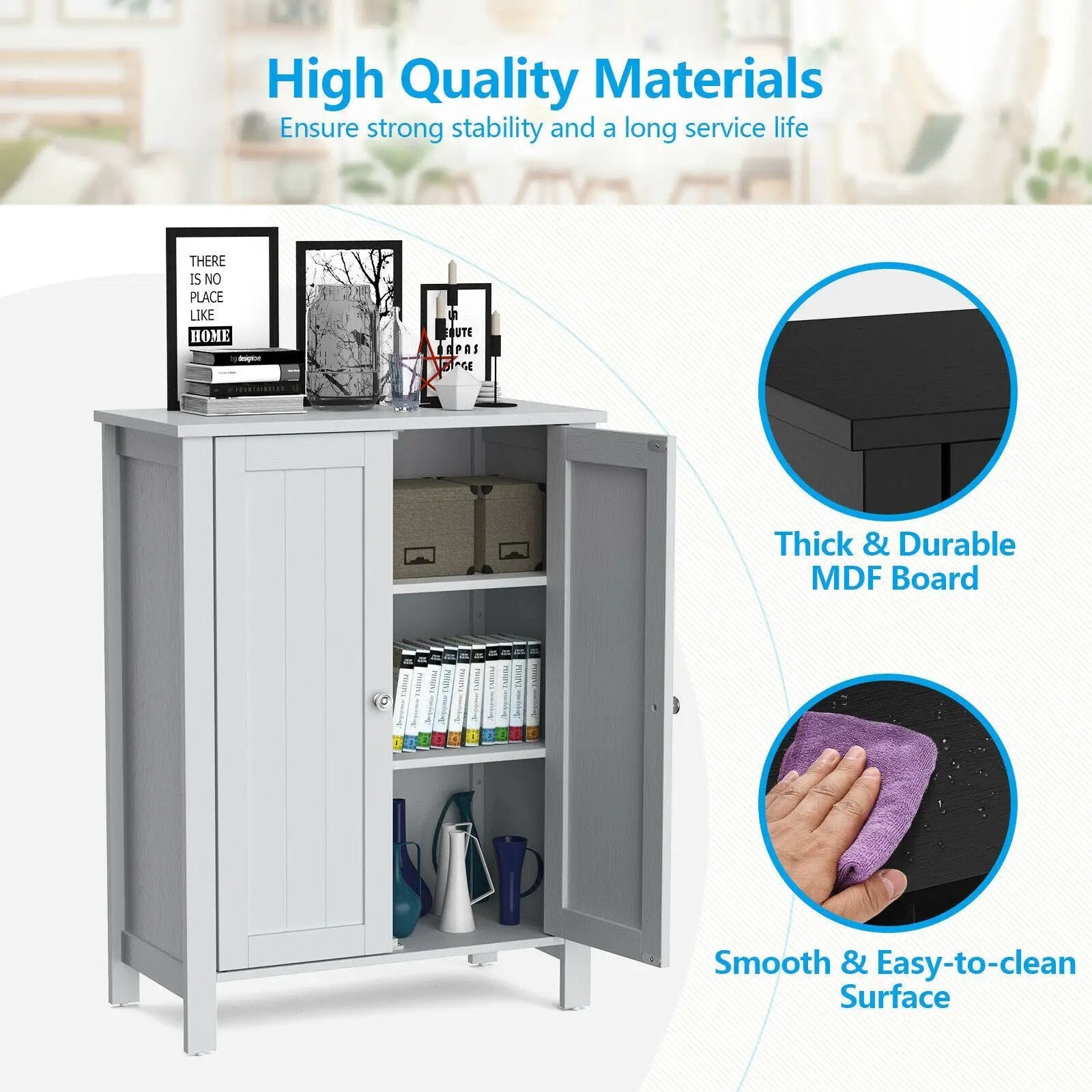2-Door Bathroom Floor Storage Cabinet Space Saver Organizer by DirectDeals