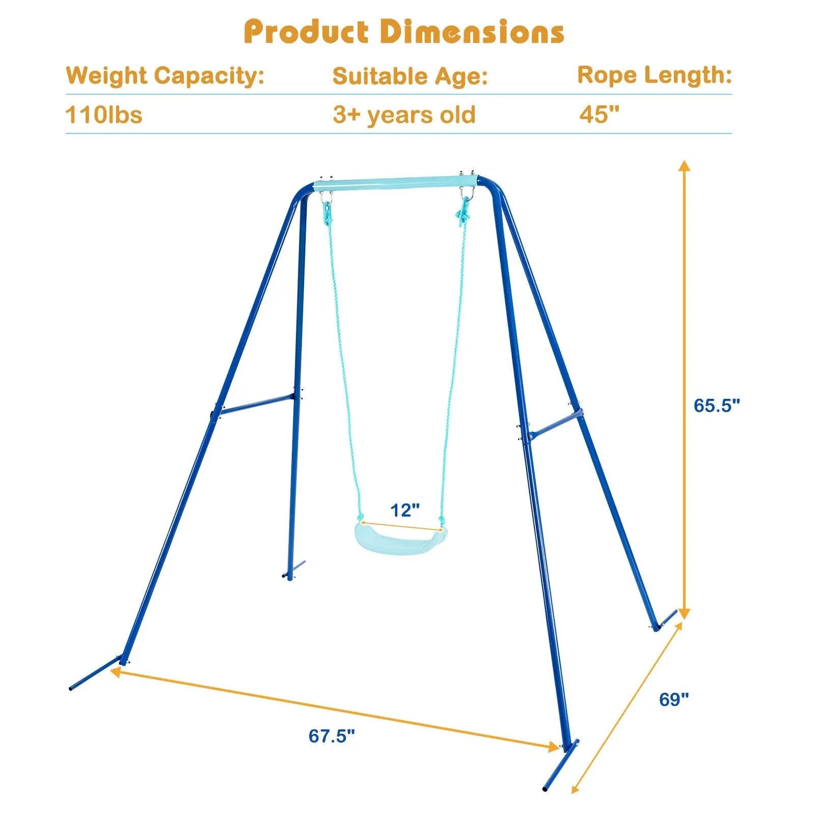 Outdoor Kids Swing Set with Heavy-Duty Metal A-Frame and Ground Stakes by DirectDeals
