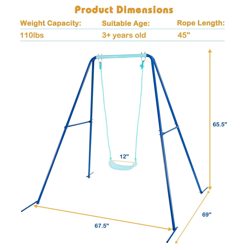 Outdoor Kids Swing Set with Heavy-Duty Metal A-Frame and Ground Stakes by DirectDeals