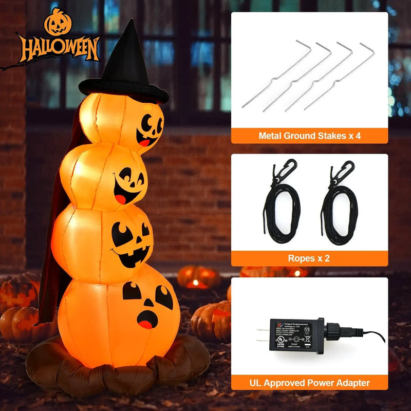 7 Feet Halloween Inflatable Pumpkin Combo with Witch's Hat and LED Lights by DirectDeals