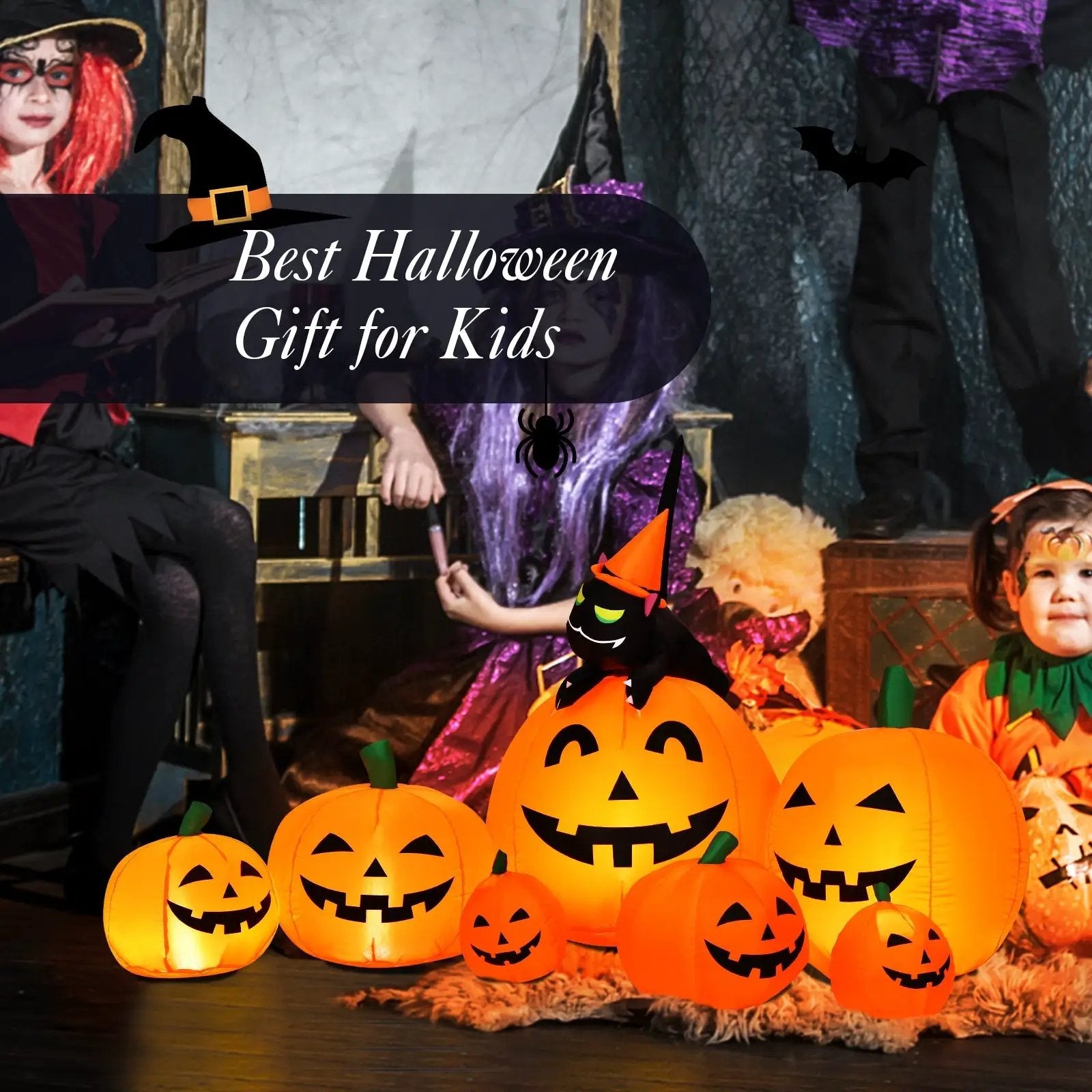 Halloween 7.5 Feet Inflatable Pumpkin Combo with Witch Black Cat by DirectDeals
