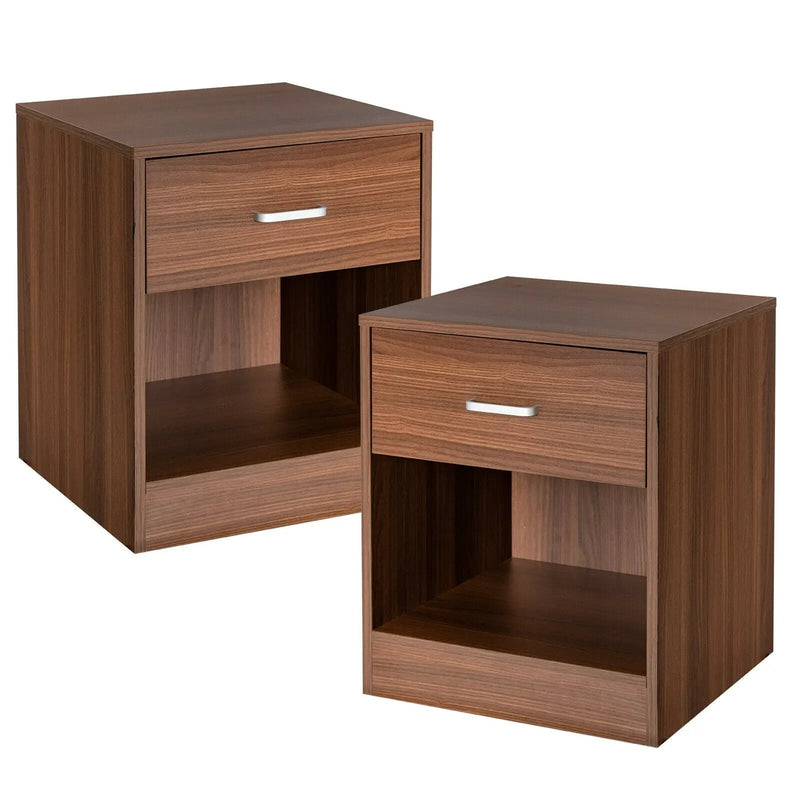 2 Pieces Nightstand with Storage Drawer and Cabinet by DirectDeals