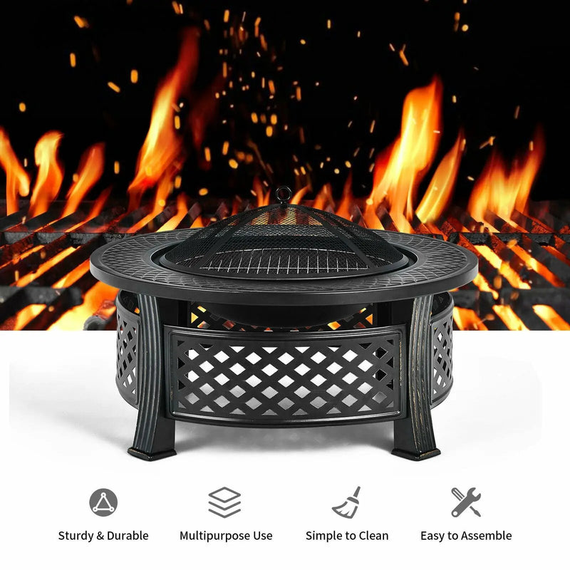 Outdoor Fire Pit with BBQ Grill and High-temp Resistance Finish by DirectDeals