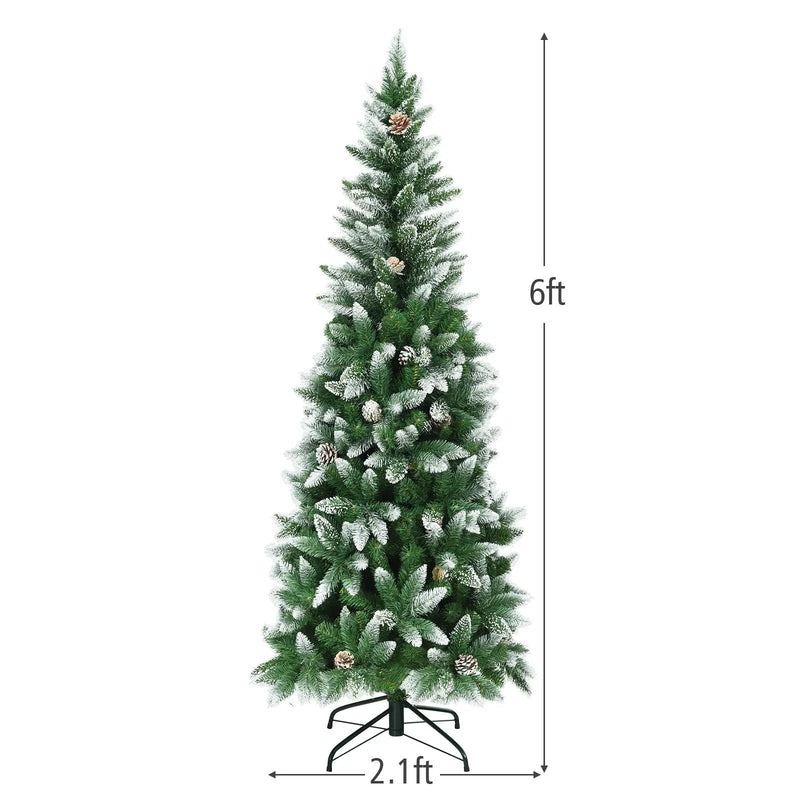 5/6/7.5 Feet Artificial Pencil Christmas Tree with Pine Cones by DirectDeals