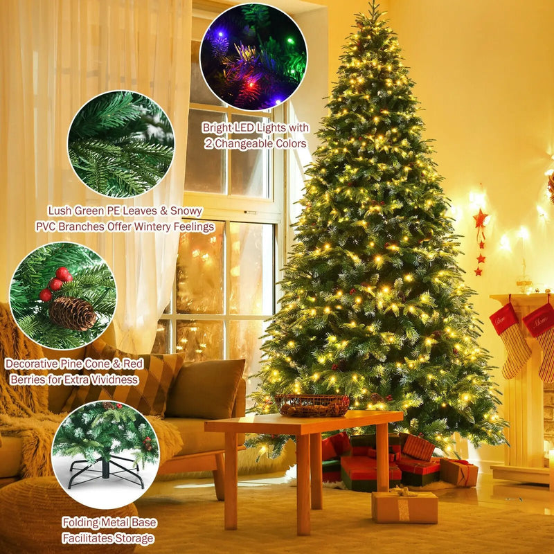 Pre-Lit Snowy Christmas Hinged Tree with Multi-Color Lights by DirectDeals