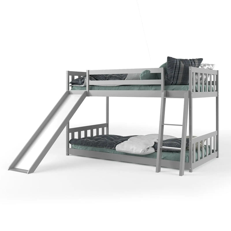 Twin over Twin Bunk Wooden Low Bed with Slide Ladder for Kids by DirectDeals