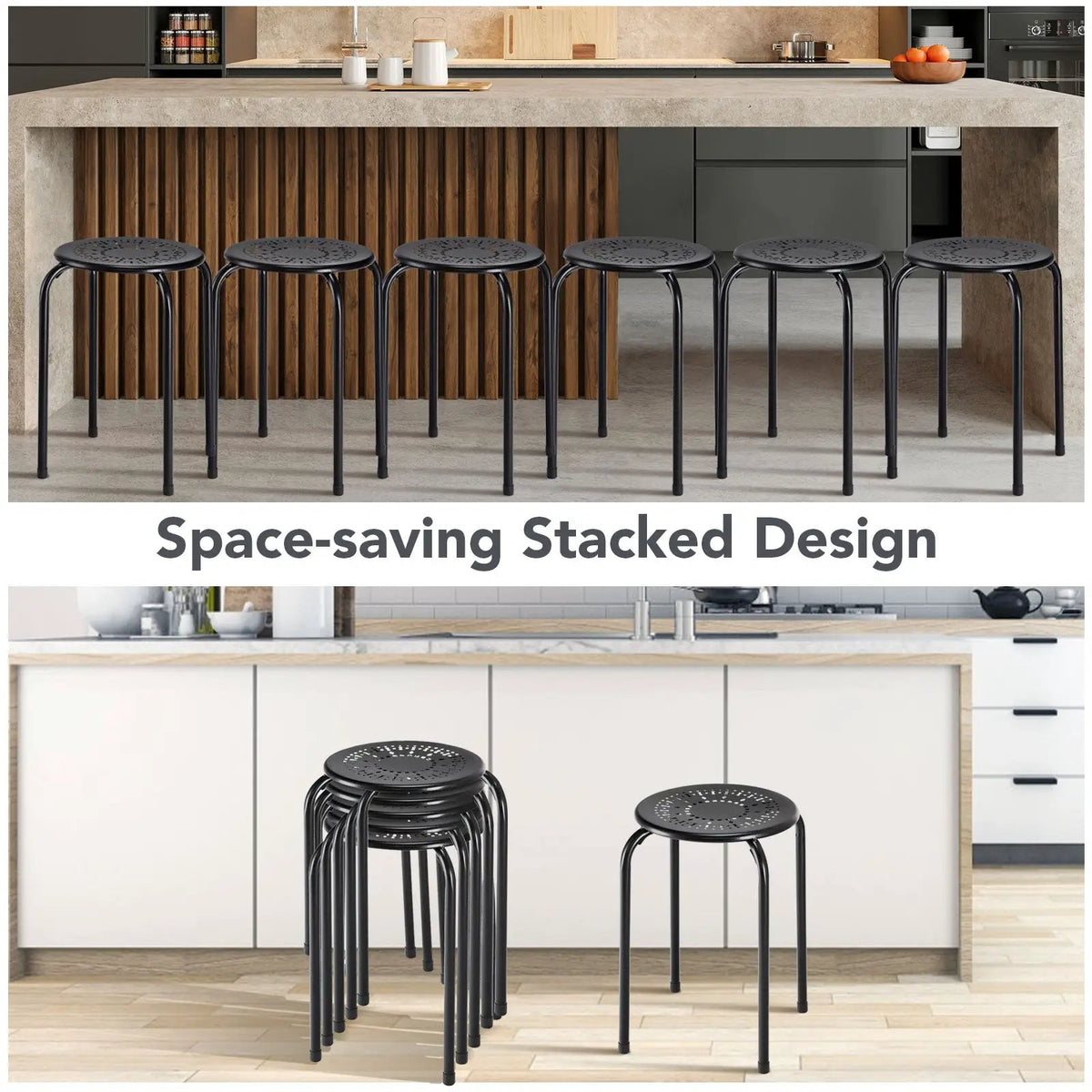 6-Pack Stackable Multifunctional Daisy Design Backless Round Metal Stool Set by DirectDeals