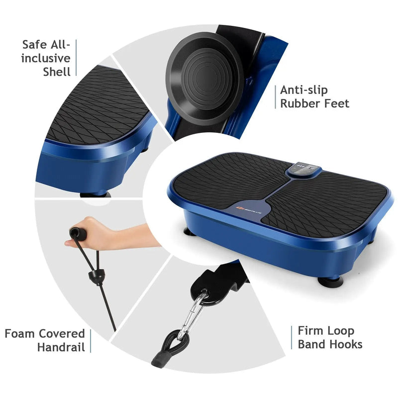 Mini Vibration Fitness Plate Machine with Remote Control and Loop Bands-Blue by DirectDeals
