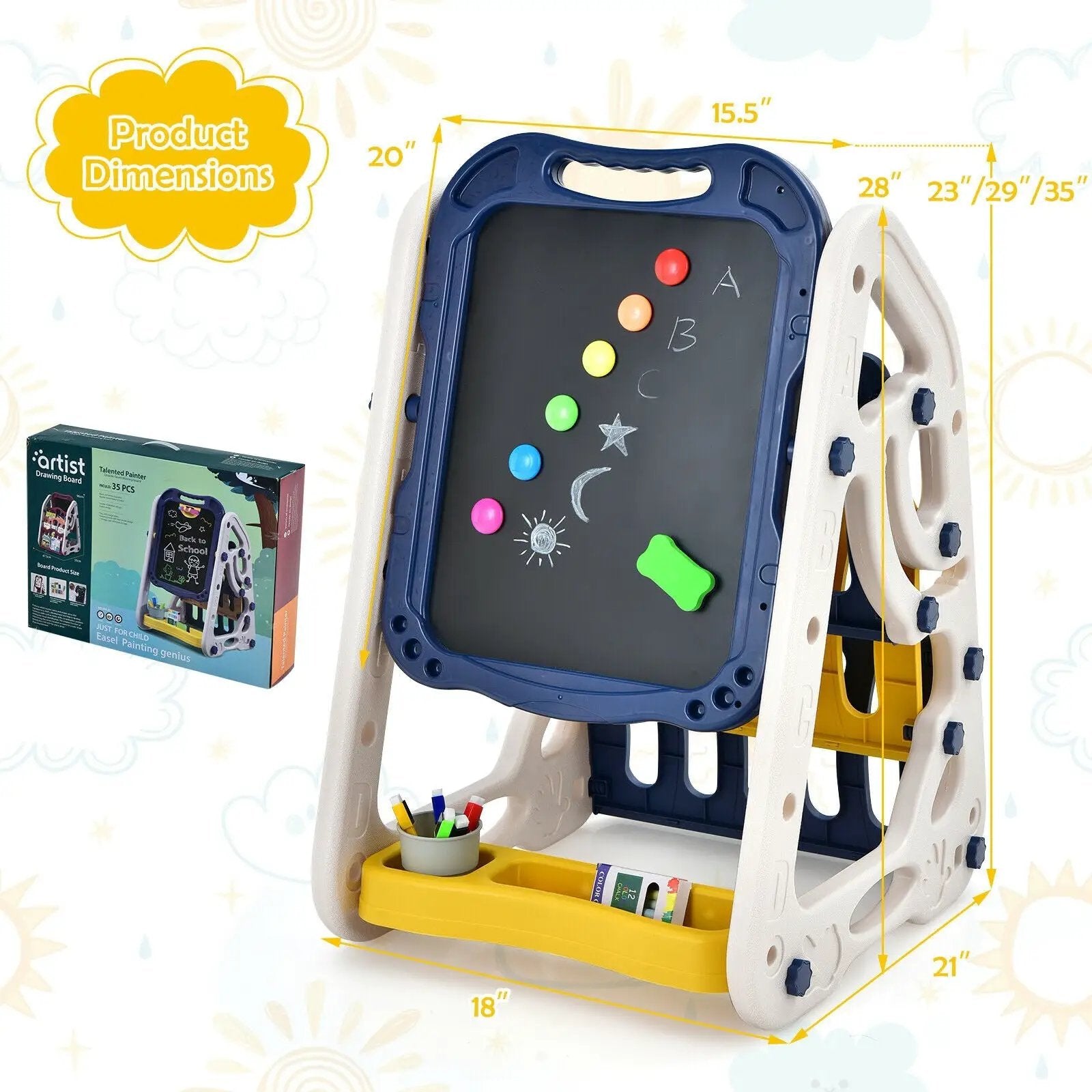 3-in-1 Kids Art Easel Double-Sided Tabletop Easel with Art Accessories by DirectDeals