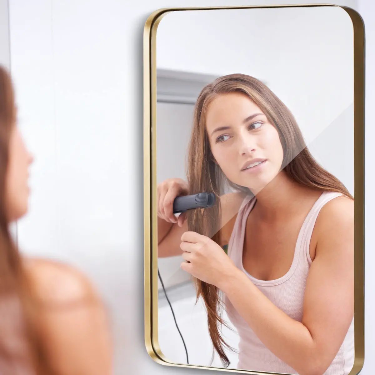 32 Inch x 20 Inch Metal Frame Wall-Mounted Rectangle Mirror by DirectDeals