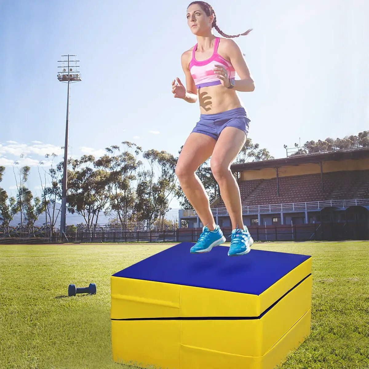 Folding Incline Mat Slope Cheese Gymnastics Gym Exercise Yellow by DirectDeals