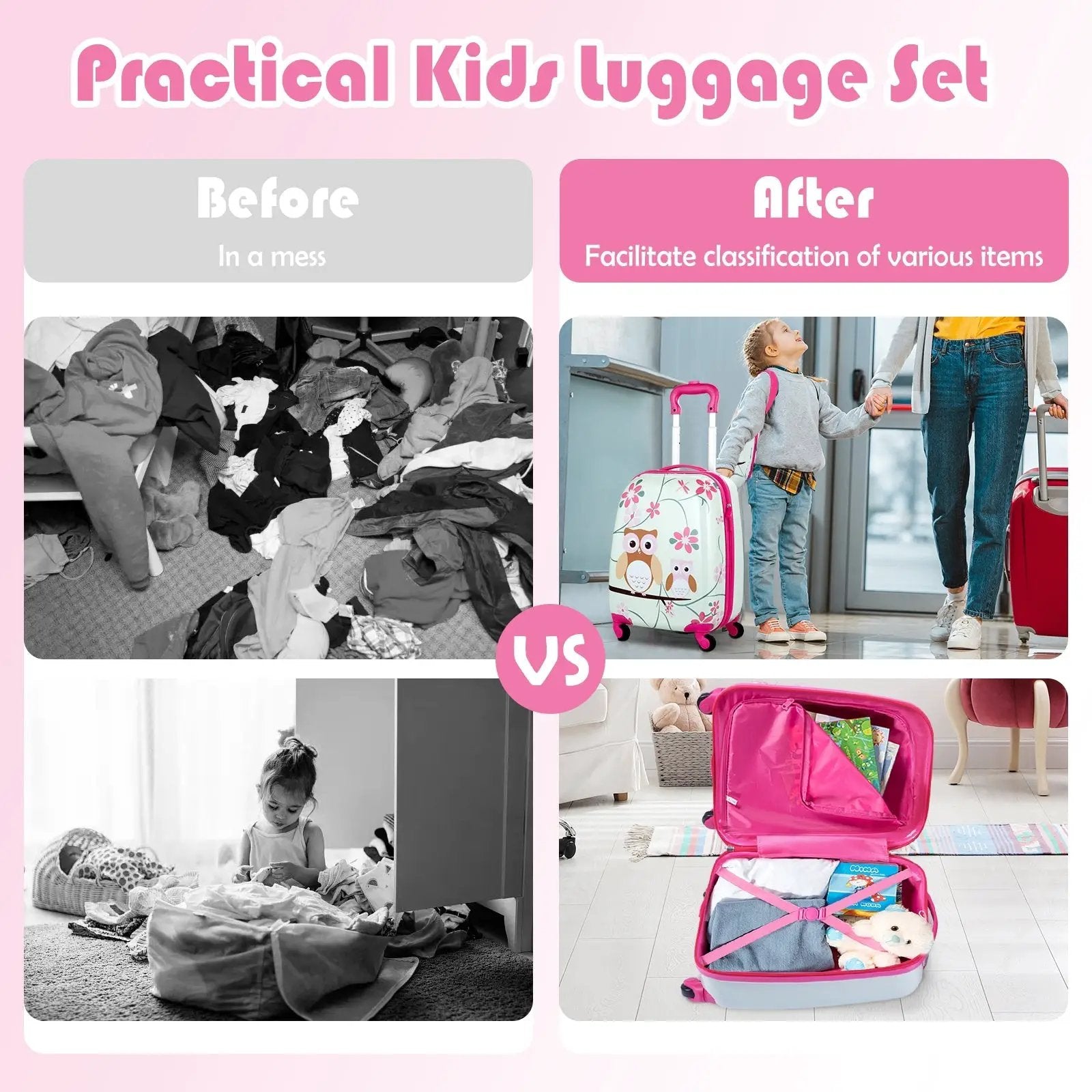 2 Pieces 12 Inch 16 Inch Green ABS Kids Suitcase Luggage Set by DirectDeals