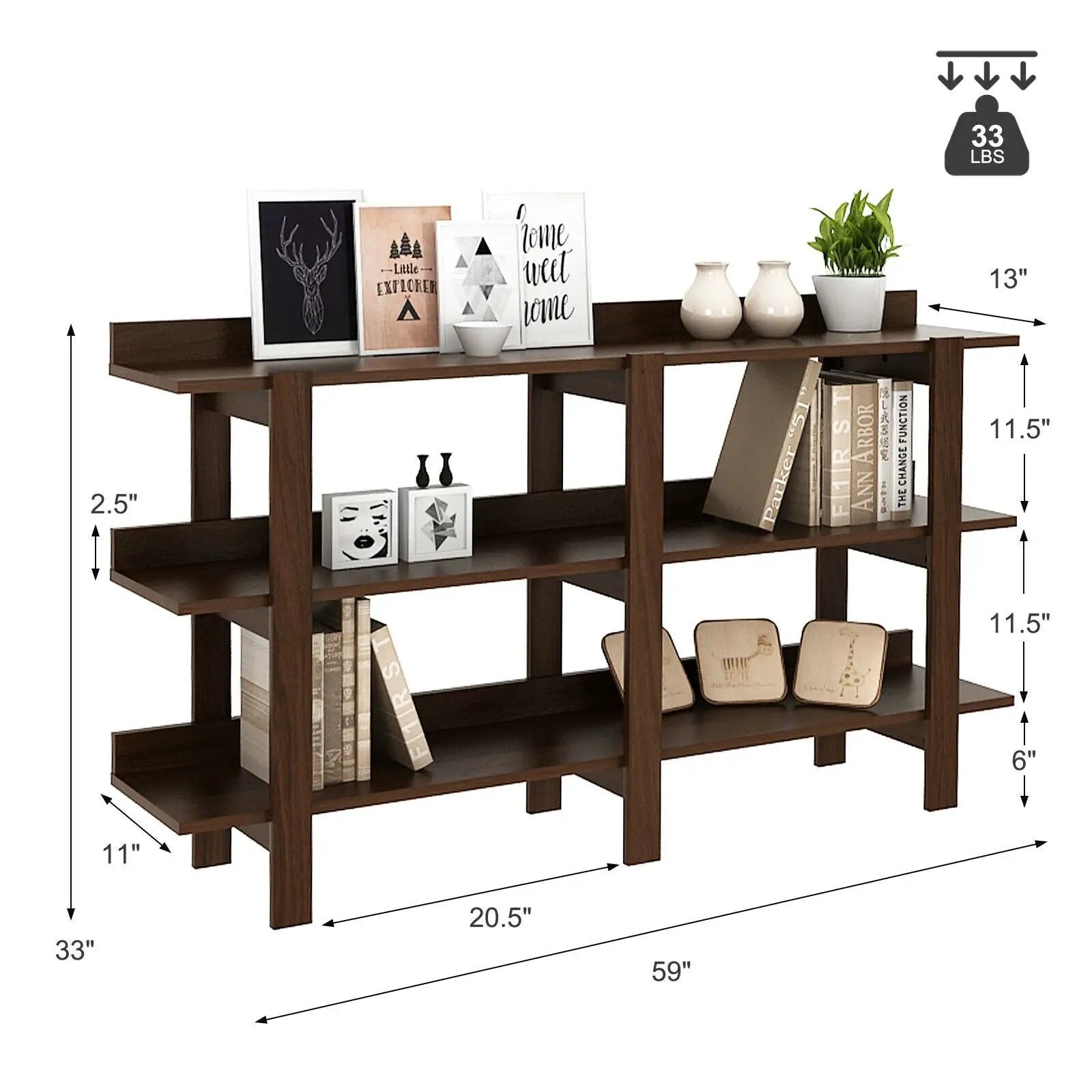 59 Inch Console Table with 3-tier Open Shelf for Front Hall Hallway and Foyer by DirectDeals