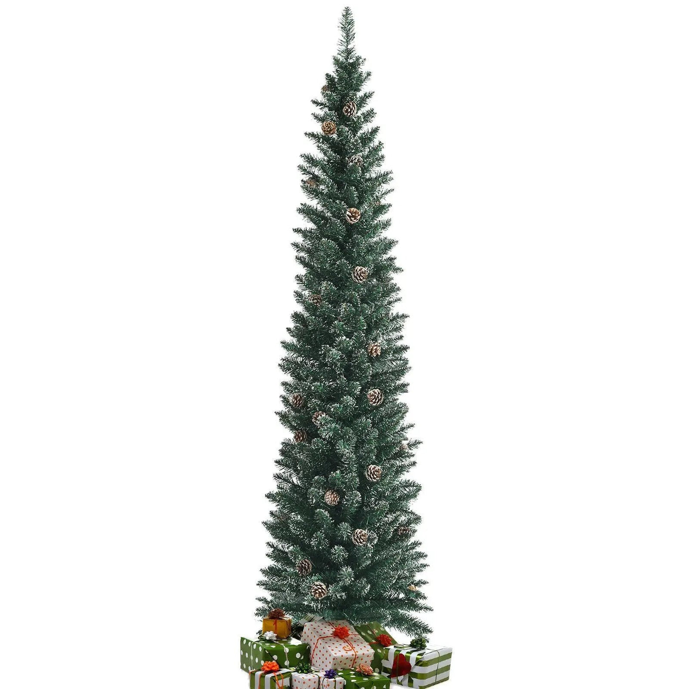 Snowy Artificial Pencil Christmas Tree with Pine Cones by DirectDeals