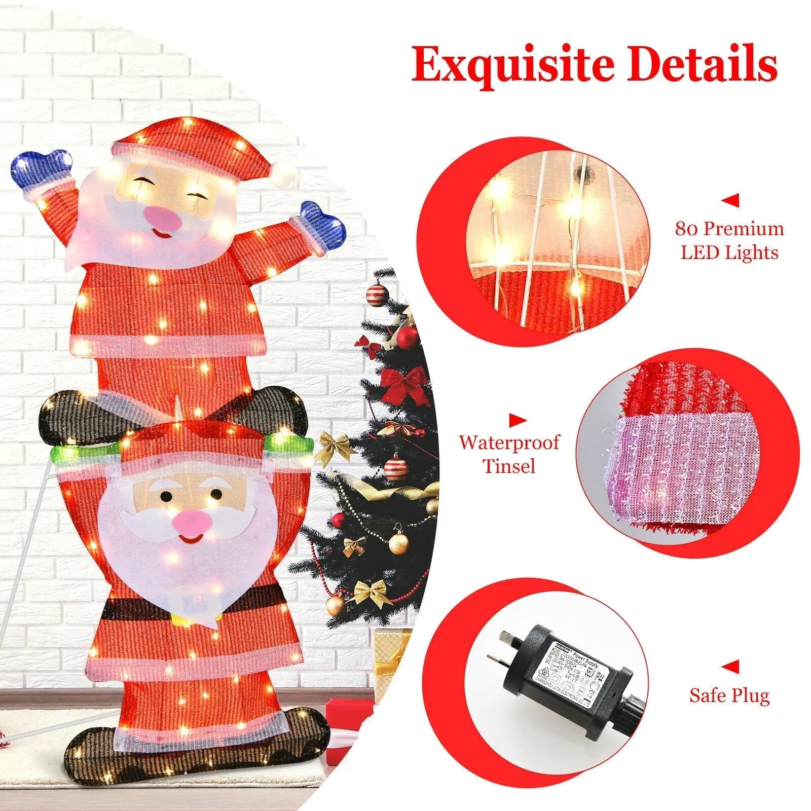 LED Double Santa Yard Christmas Decoration with String Lights and Stakes by DirectDeals