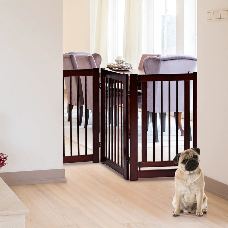 30 Inch Tall 4-Panel Freestanding Pet Gate Wooden Dog Fence by DirectDeals