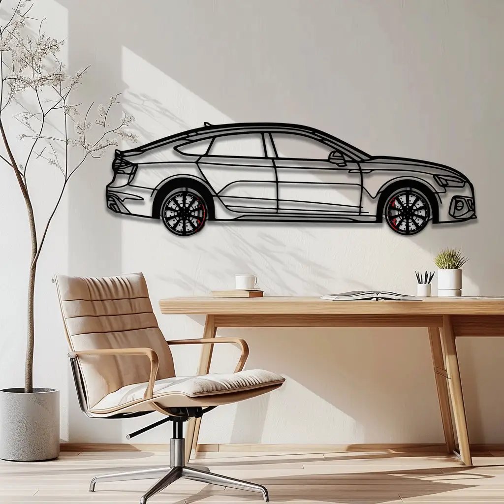 Audi RS5 Metal Car Wall Art with Rotating Wheels - Performance Sportback Silhouette Decor - Interactive Automotive Wall Art - KAFMEKA097 by Enova Art