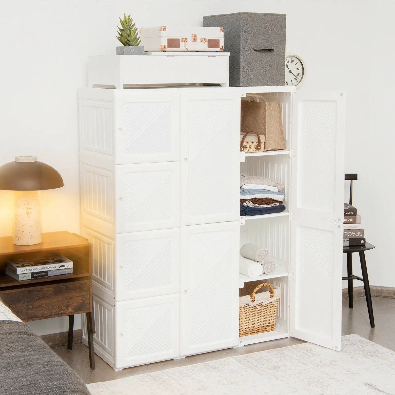 Clothes Foldable Armoire Wardrobe Closet with 12 Cubby Storage by DirectDeals