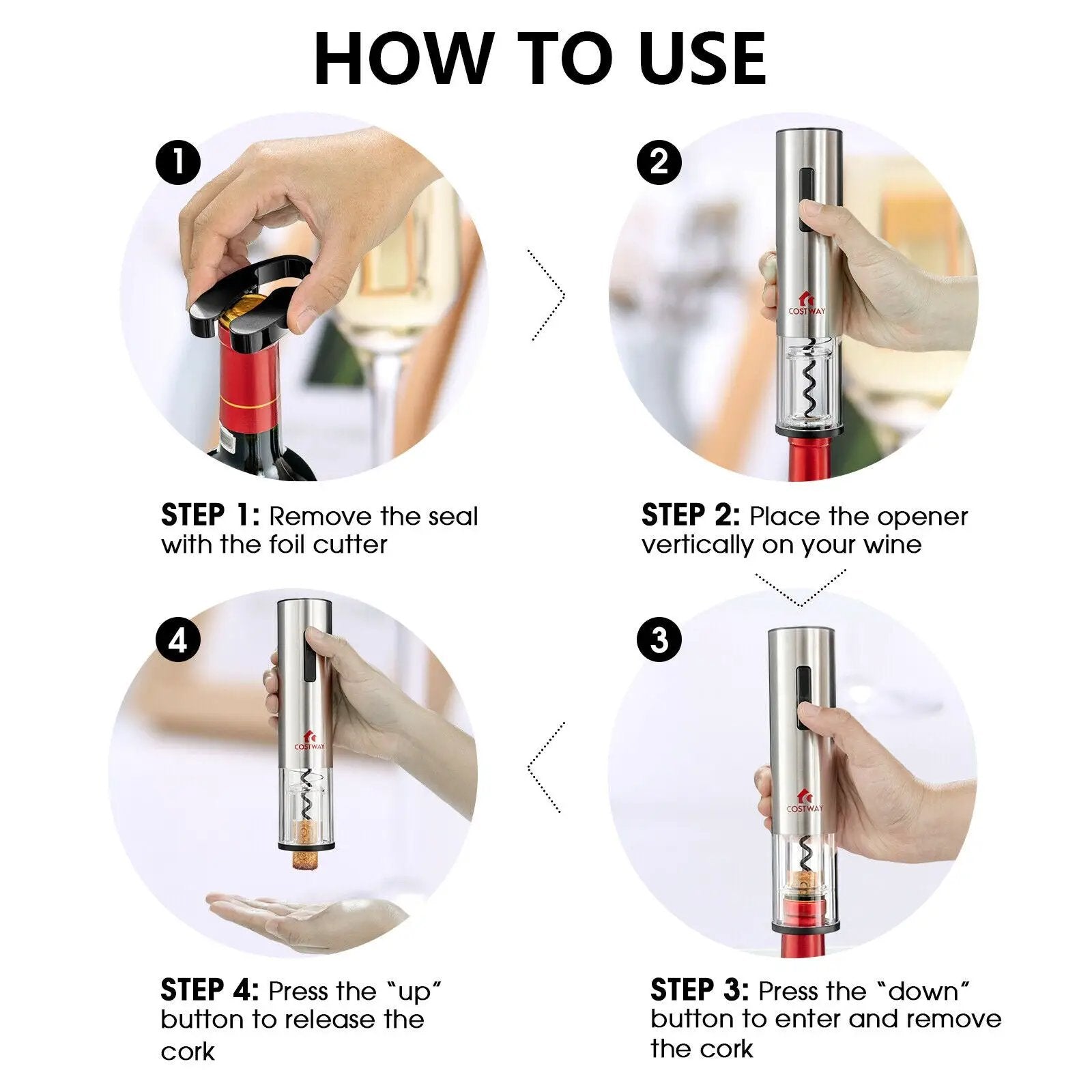 6-in-1 Electric Wine Bottle Opener Set with Foil Cutter by DirectDeals