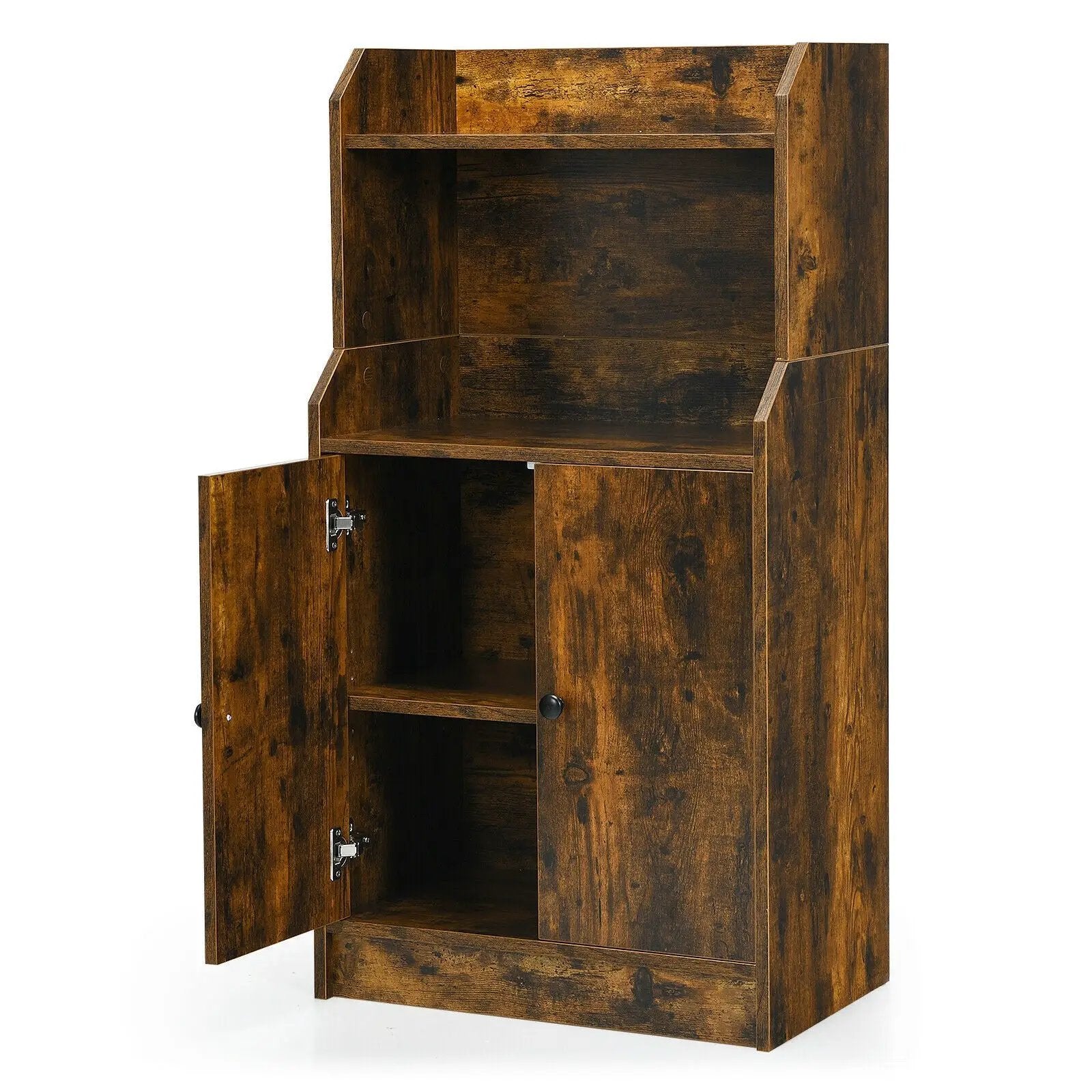 Storage Cabinet Bookcase with Doors and Display Shelf-Rustic Brown by DirectDeals