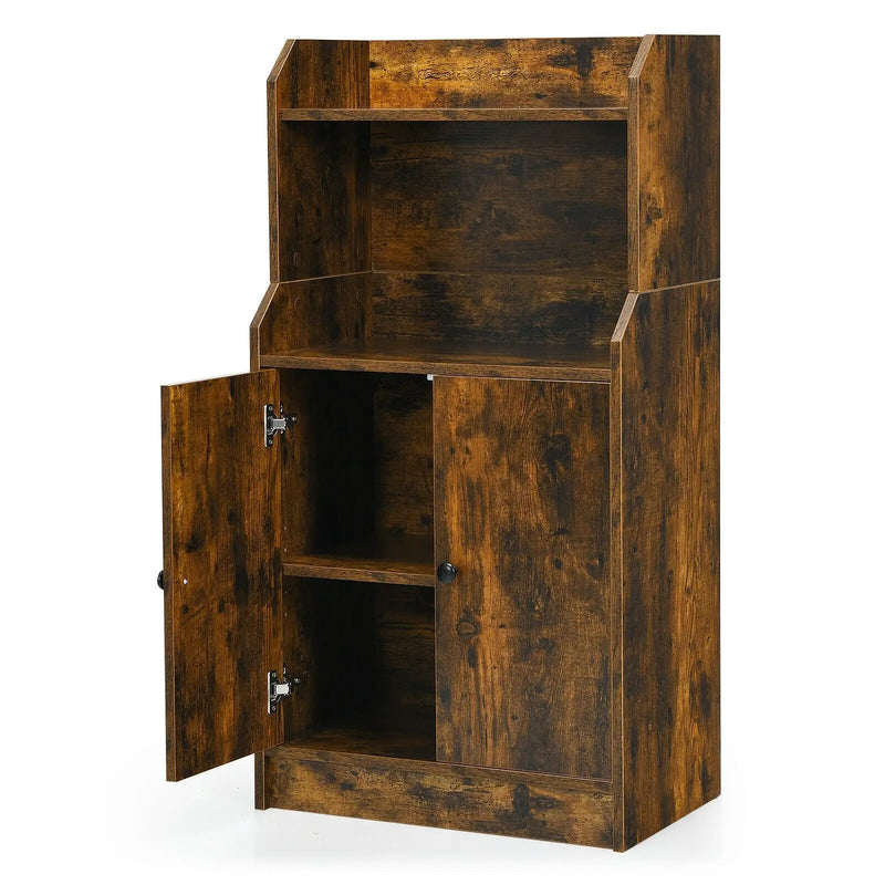 Storage Cabinet Bookcase with Doors and Display Shelf-Rustic Brown by DirectDeals