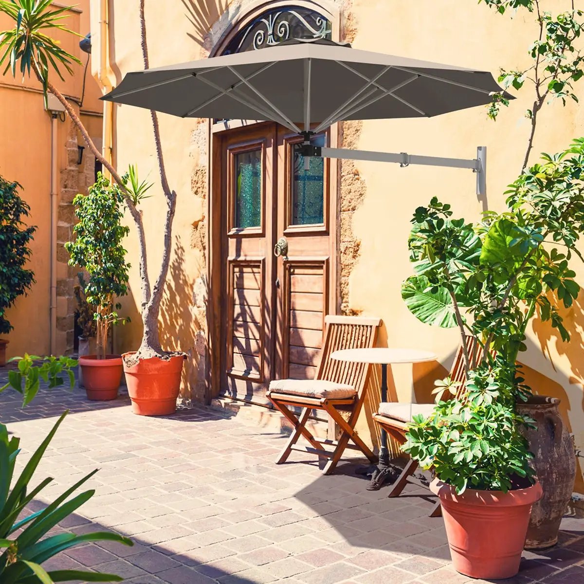 8ft Wall-Mounted Telescopic Folding Tilt Sun Shade Umbrella by DirectDeals