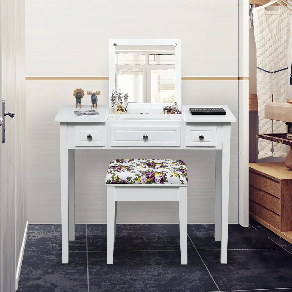Vanity Dressing Table Set with Flip Top Mirror and 3 Drawers by DirectDeals