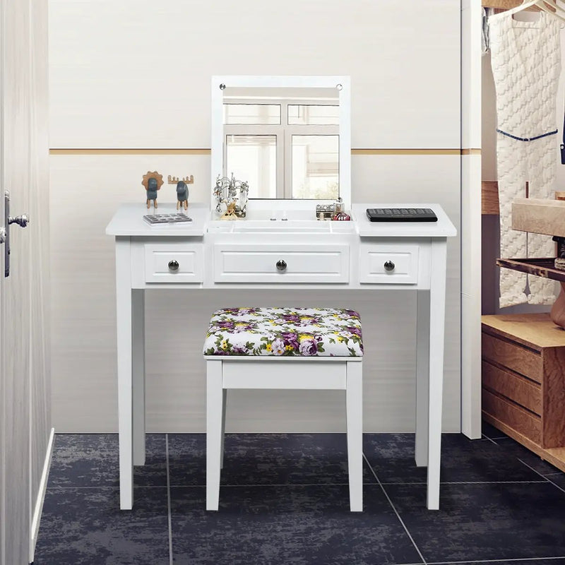 Vanity Dressing Table Set with Flip Top Mirror and 3 Drawers by DirectDeals