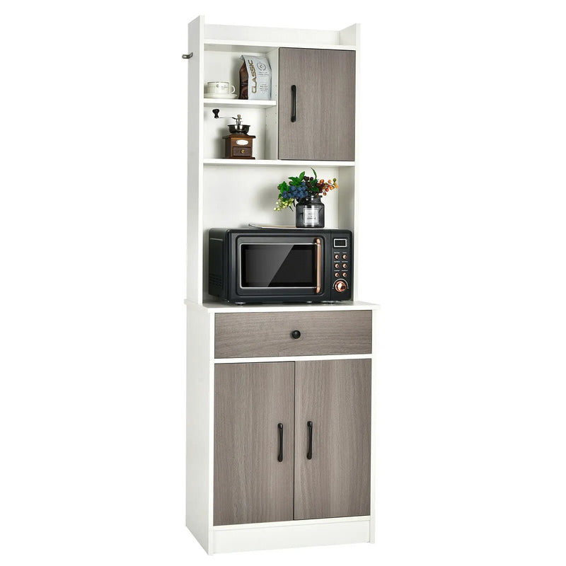 3-Door 71 Inch Kitchen Buffet Pantry Storage Cabinet with Hutch and Adjustable Shelf by DirectDeals
