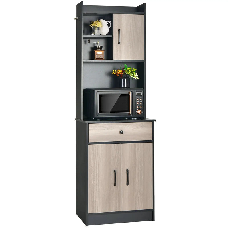 3-Door 71 Inch Kitchen Buffet Pantry Storage Cabinet with Hutch and Adjustable Shelf by DirectDeals