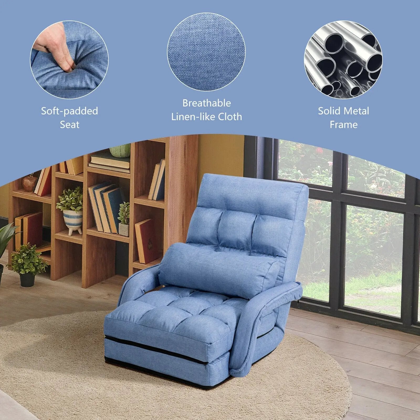 Folding Lazy Floor Chair Sofa with Armrests and Pillow by DirectDeals