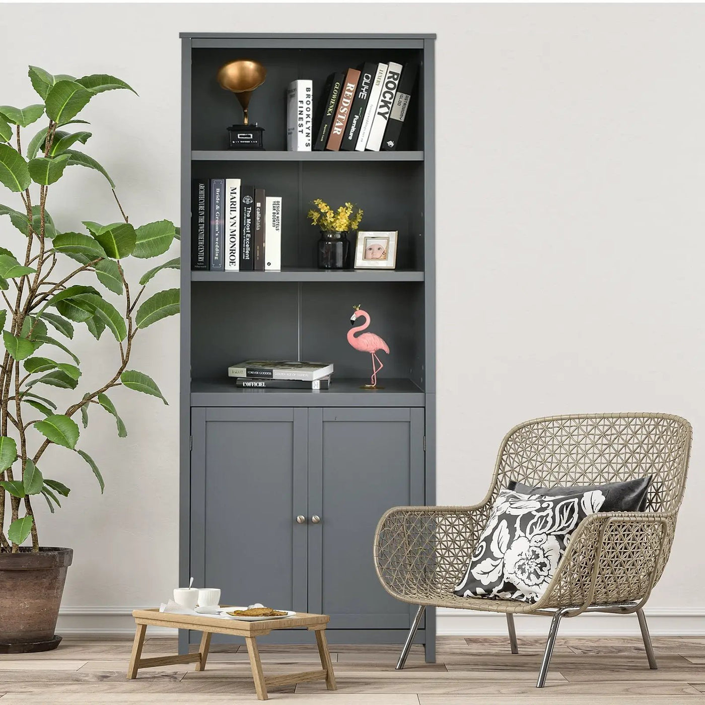 Bookcase Shelving Storage Wooden Cabinet Unit Standing Display Bookcase with Doors by DirectDeals