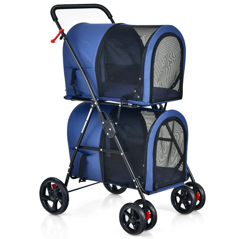 4-in-1 Double Pet Stroller with Detachable Carrier and Travel Carriage by DirectDeals