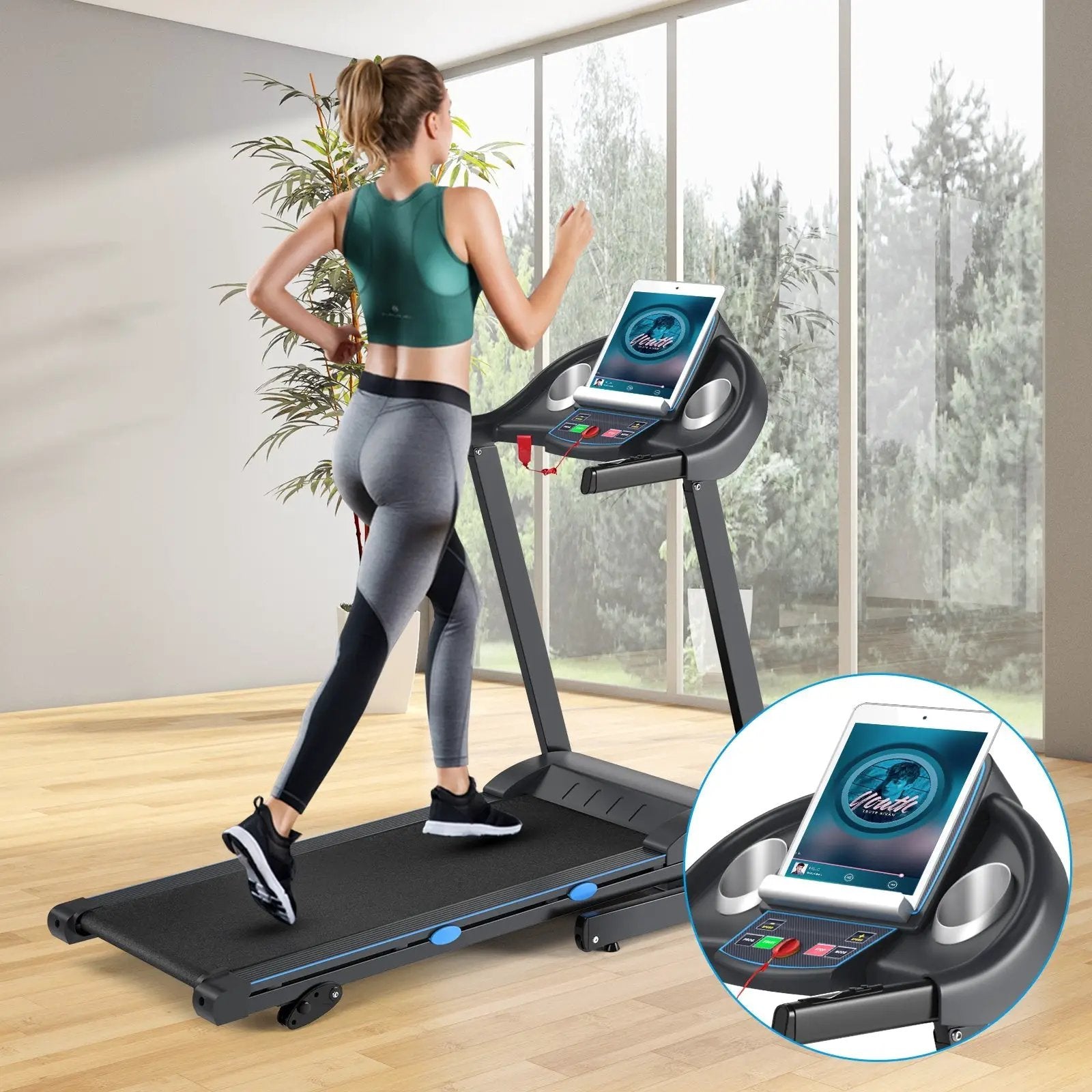 2.25 HP Folding Electric Motorized Power Treadmill with Blue Backlit LCD Display by DirectDeals