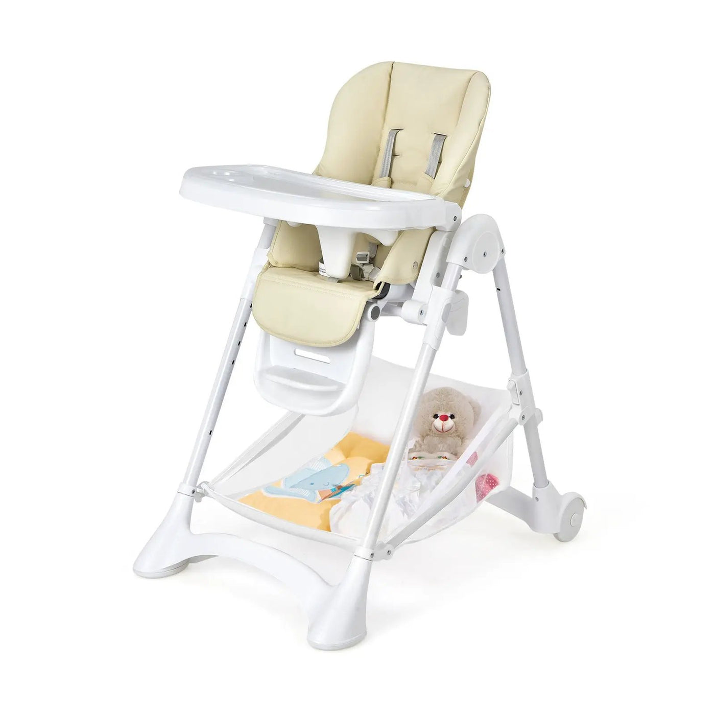 Baby Convertible Folding Adjustable High Chair with Wheel Tray Storage Basket by DirectDeals