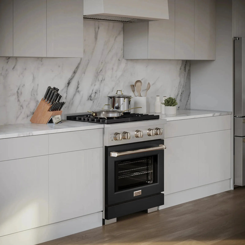 ZLINE 30" Gas Range, Convection Gas Oven, Stainless Steel,Matte Black SGR-BLM-30 by Farmhouse Kitchen and Bath