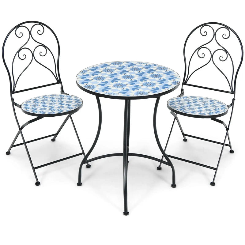 3 Pieces Patio Bistro Furniture Set with Mosaic Design by DirectDeals