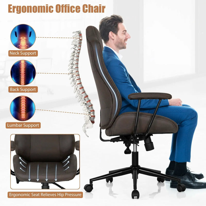 High Adjustable Back Executive Office Chair with Armrest-Brown by DirectDeals