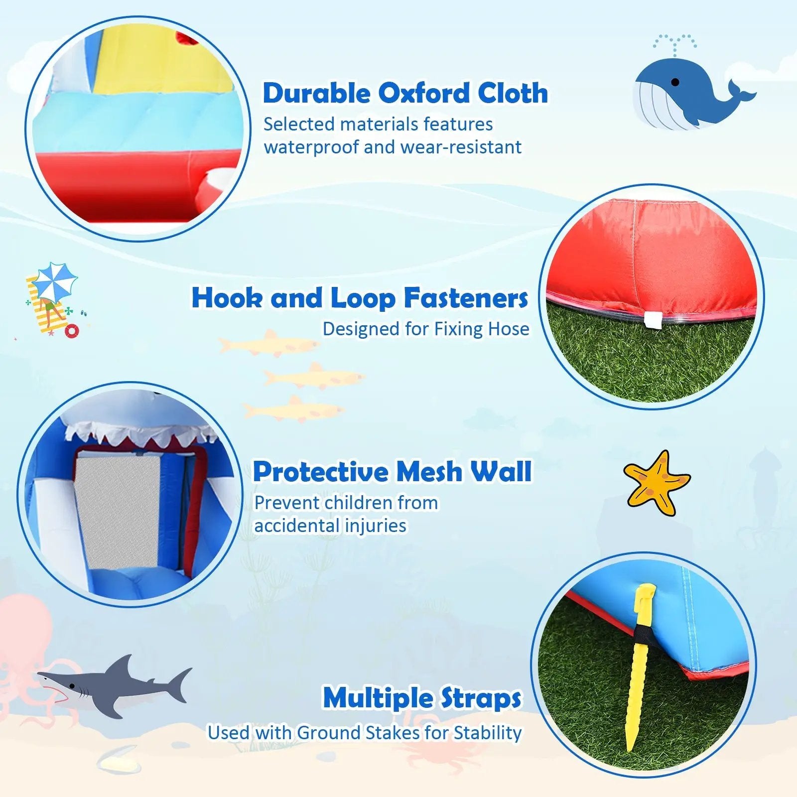 Inflatable Shark Bounce House with Water Slide and Climbing Wall without Blower by DirectDeals
