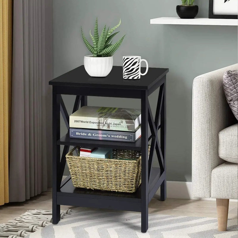 3-Tier X-Design Nightstands with Storage Shelves for Living Room Bedroom by DirectDeals