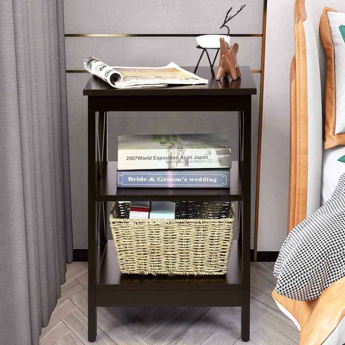 3-Tier X-Design Nightstands with Storage Shelves for Living Room Bedroom by DirectDeals