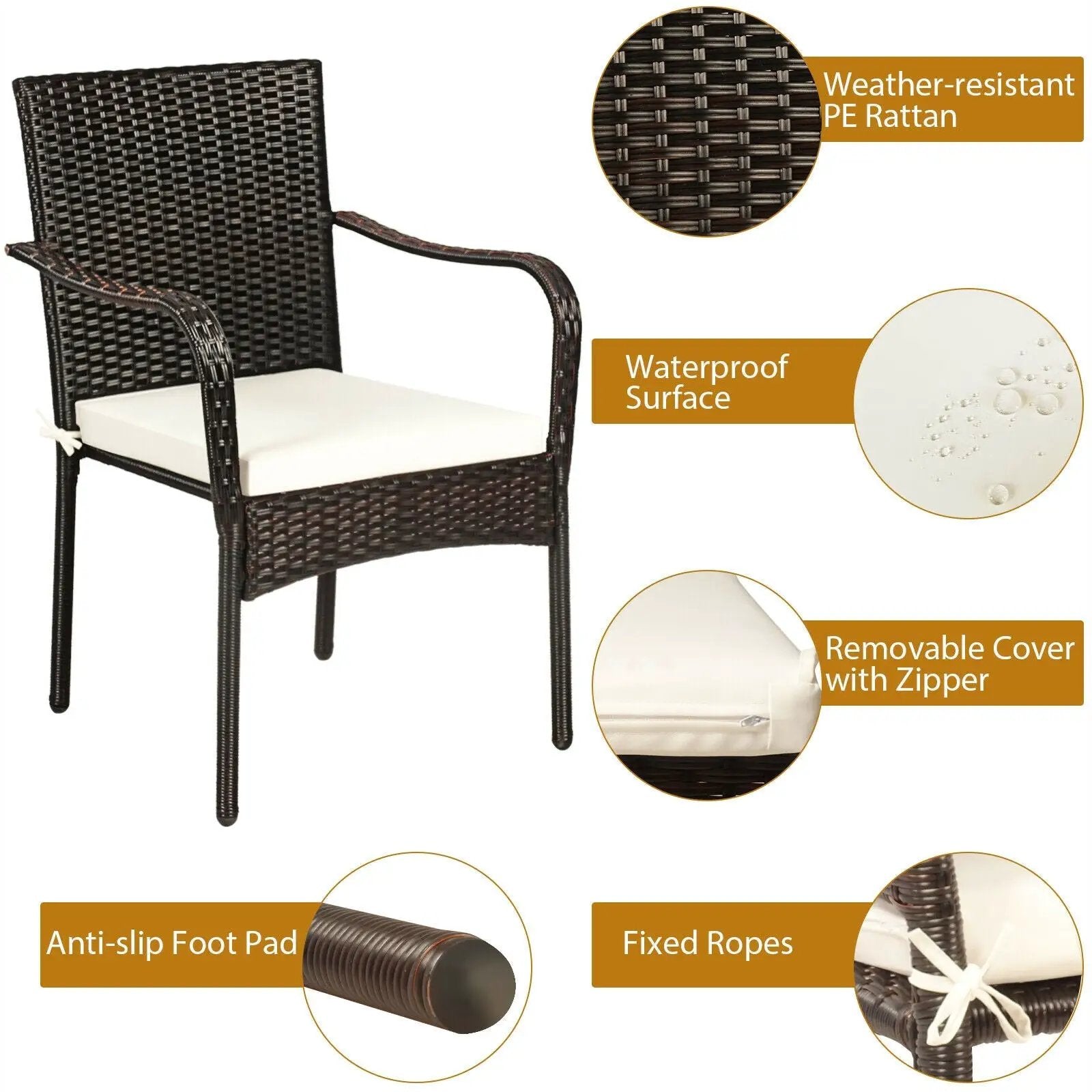 Set of 4 Patio Rattan Stackable Dining Chair with Cushioned Armrest for Garden by DirectDeals