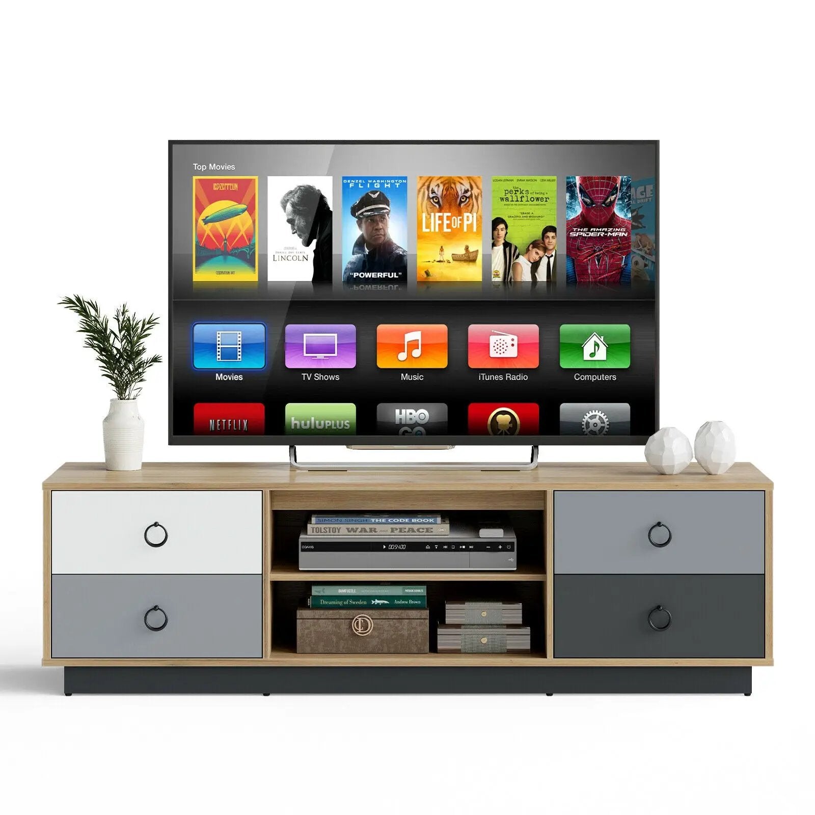 Modern 55 Inch TV Stand with 2 Storage Cabinets for TVs up to 60 Inch by DirectDeals