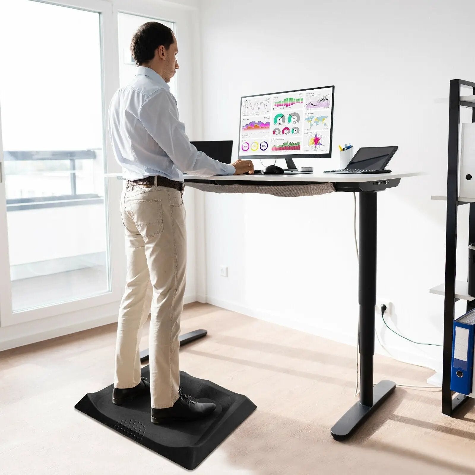 Portable Anti-Fatigue Standing Mat with Massage Point and Diverse Terrain for Office and Home-Black by DirectDeals