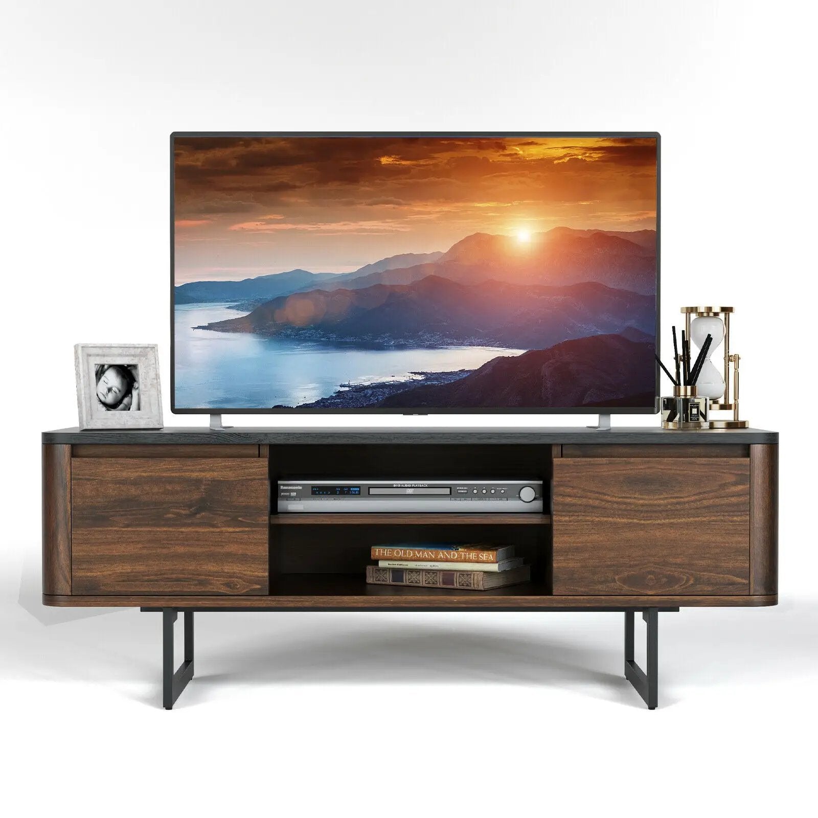 Wooden TV Stand with 2-Door Storage Cabinets for for TVs up to 55 Inch by DirectDeals