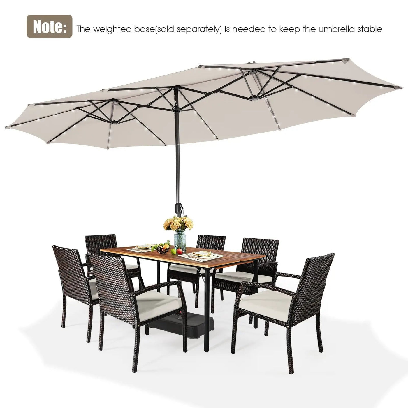 15 Feet Twin Patio Umbrella with 48 Solar LED Lights by DirectDeals