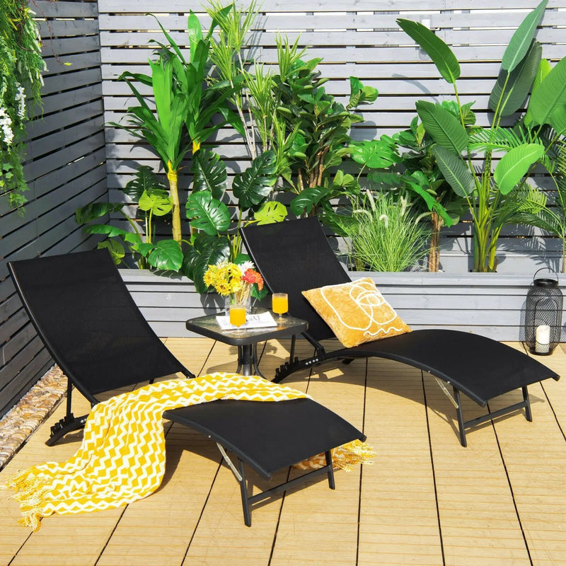 2 Pieces Patio Folding and Stackable Chaise Lounge Chair with 5-Position Adjustment-Black by DirectDeals